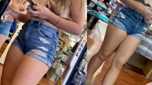 sexy candid legs denim shorts